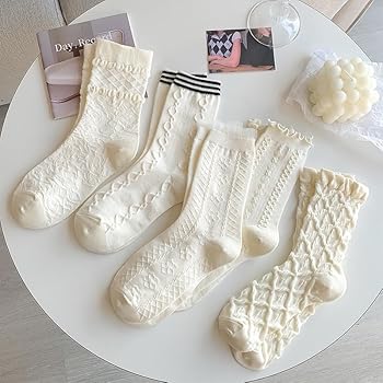 Amazon.com: 5 Pair Cute Beige Ruffle Frilly Rib Knit Crew